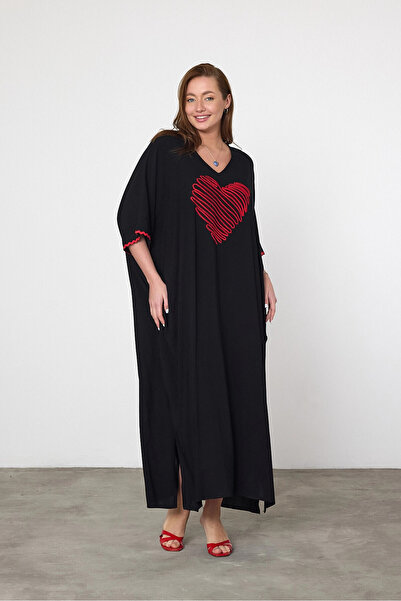 bacc Women's Maxi Length Black Embroidered Woven Viscon Dress Bcvl-25V034