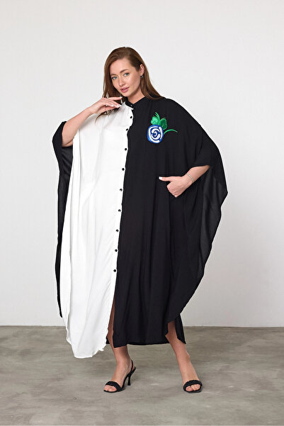bacc Maxi Size White Embroidery Embroidered Woven Viscon Dress Bcvl-25994