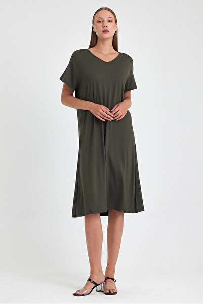 bacc Γυναικείο Πλεκτό Φόρεμα Χακί Μάξι Μέγεθος Bcvl-25c2