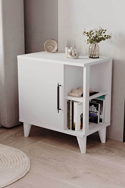 Enda Home Taksuk 4 Raflı Kapaklı Modern Komodin Beyaz