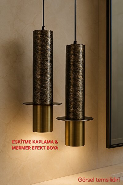 Bozyaka Aydınlatma Vista Dekoratif 2'li Sarkıt Özel Siyah Boya - Eskitme Kapl...