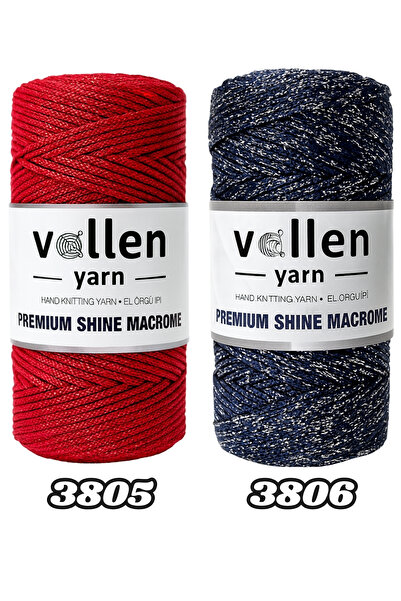 vollen yarn Simli Makrome İpi 100g 150m Premium Shine – Polyester Çanta İpi, Supla ve Bileklik İpi