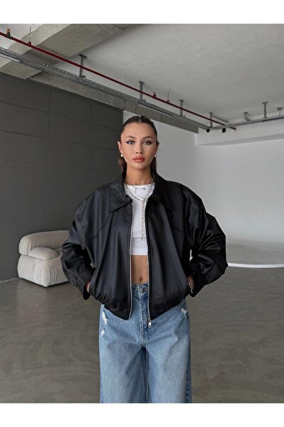 MEECY Dámská novosezónní kožená bunda Bomber