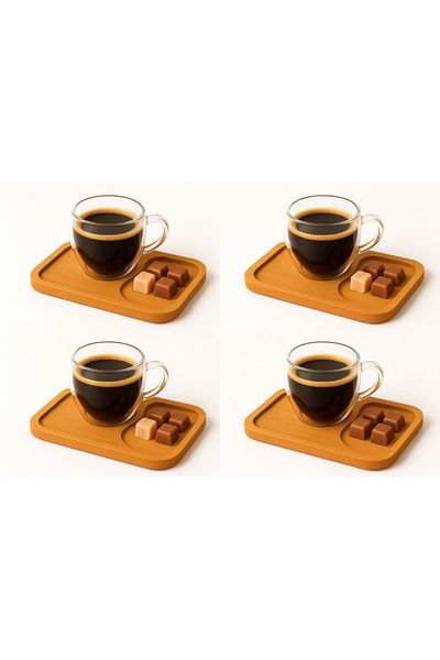 Vivien Home 8-Piece 4-Person Double-Walled Cup and Bamboo Saucer Espresso Tea Coffee Cup Set