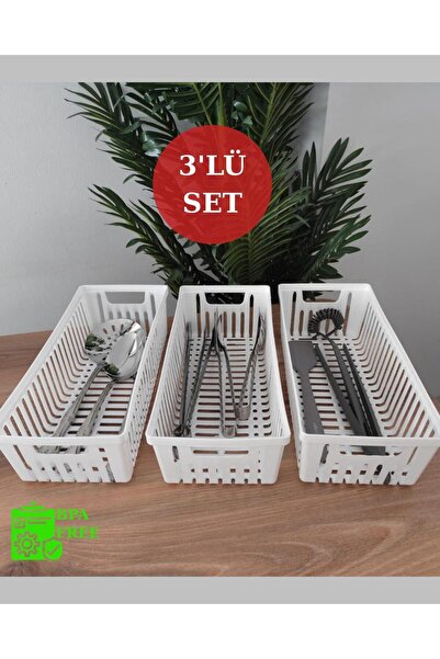 ankahometoys 3' Lü Beyaz Kaşıklık Seti Mutfak Düzenleyici Çekmece Ve Dolap Iç...