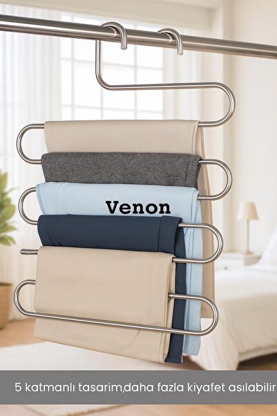 YSC HOME 2 Adet Dolap Içi 5 Kat Katlı Pantolon Eşarp Şal Askısı 5 Katlı Askı