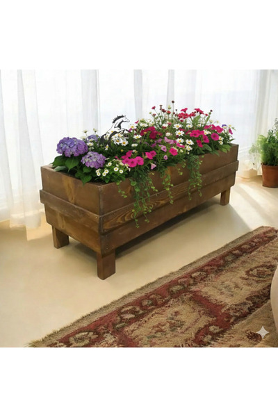 Krb Ahsap Ahşap Ayaklı Saksı, İç Ve Dış Mekan Uyumlu Büyük Saksı, Derin Uzun Saksı, Çiçek Saksısı