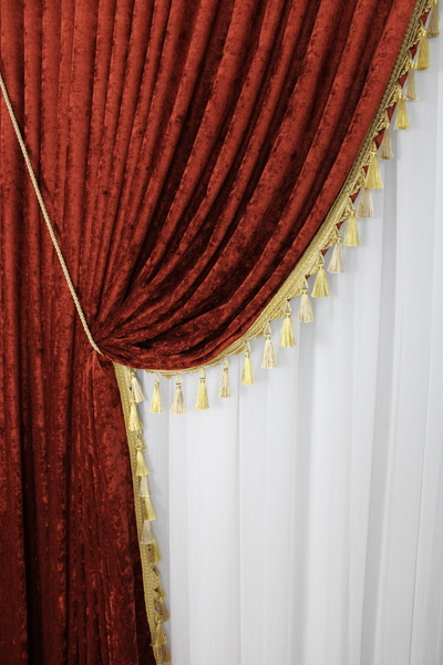 MebelPort Curtain Chenille Backdrop Curtain Double Wing with Fringe Edge (Right - Left Wing)
