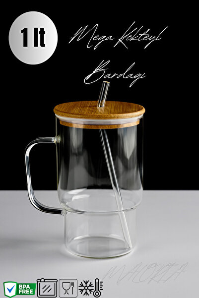 Maloria Bambu Vakumlu Kapak | Borosilikat Cam Kokteyl Bardağı - 1lt