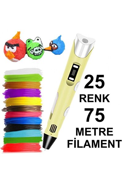 Genel Markalar SARI 3D Kalem Yazıcı+25 renk 75 metre (25x3metre) PLA Filament