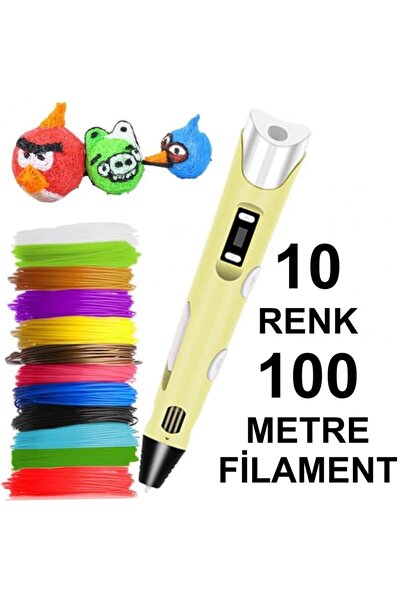 Genel Markalar SARI 3D Kalem Yazıcı+10 renk 100 metre (10x10metre) PLA Filament