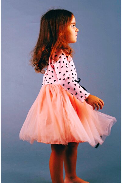 minikiti Κορίτσια Παιδικό Σολομό Αφράτο Τούτου Φόρεμα Πριγκίπισσας με Καρδιά Ειδική Περίσταση Φόρεμα γενεθλίων Eid