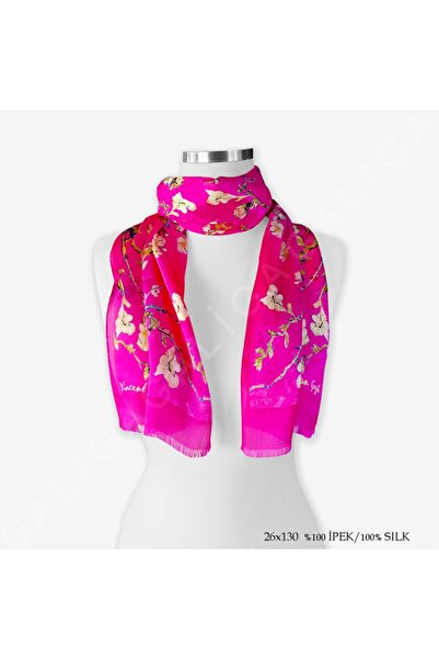 Galiga Van Gogh - Badem Ağacı Fuşya %100 Ipek Fular 26*130cm 'art On Silk'