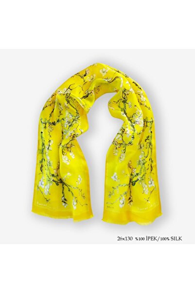 Galiga Almond Yellow %100 Ipek Fular 26*130cm 'art On Silk'