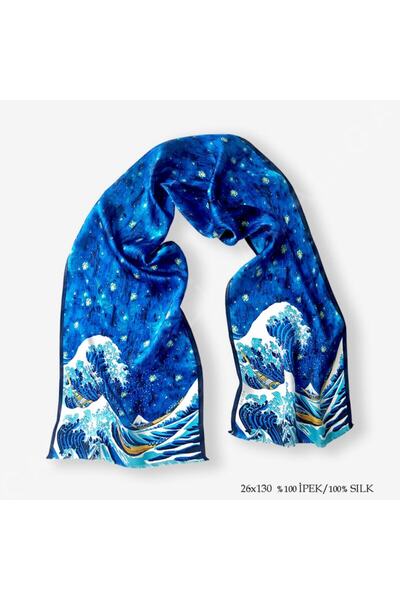 Galiga Waves %100 Ipek Fular 26*130cm 'art On Silk'