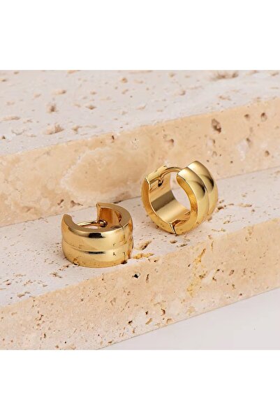 Siya Silver Tarnish Stainless Steel Gold Color Two Row Curved Unisex Minimal Hoop Earrings-1.3 cm