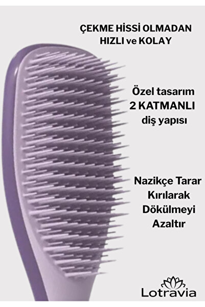 Lotravia Islak Saç Açıcı Tarak Mor&Lila