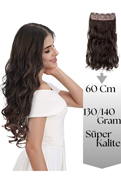 YARAT Koyu Kahverenk Karışımı Peruk Dalgalı Takma Saç Çıtçıtlı 60cm 130gr Isı...