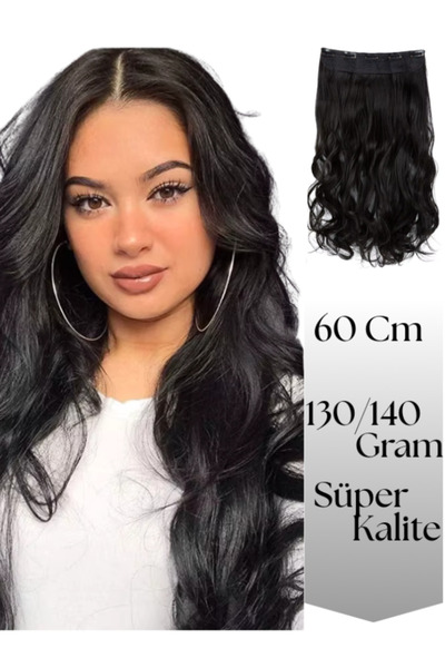 YARAT Siyah Saç Dalgalı Çıtçıtlı Peruk Takma Saç 60cm 130gr Isıya Dayanıklı Y...