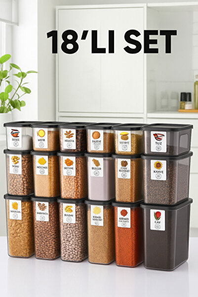 NY HOME Set of 18 Anthracite Economical Unbreakable Storage Containers with Labels