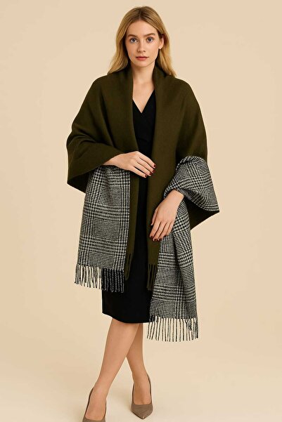 Betülce “Γυναικείο χειμερινό καρό μάλλινο σάλι - Σάλι ώμου διπλής όψης / Σάλι κουβέρτας μεγάλου μεγέθους 70x190cm”-ΧΑΚΙ