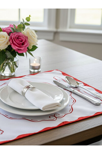 RahanDesign Bow Patterned American Tablecloth Set of 4 - 35X45Cm - 4-Piece Suede American Tablecloth Set