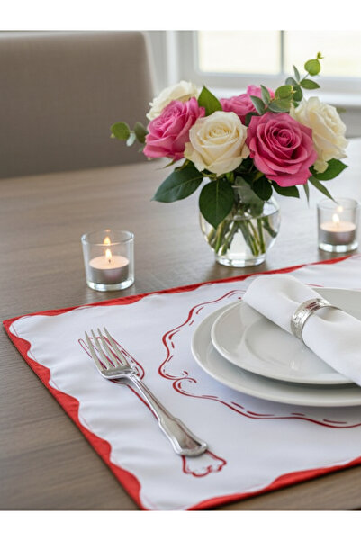 RahanDesign Bow Patterned American Tablecloth Set of 4 - 35X45Cm - 4-Piece Suede American Tablecloth Set