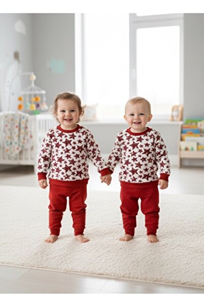 Feyza Star Patterned 100% Cotton Soft Combed Cotton Baby Bottom - Top Set
