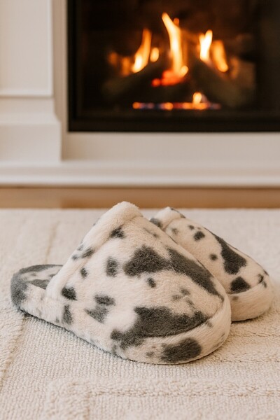 Moda Frato SOLARA Kadın Ev Terliği Kışlık Terlik Kauçuk Ses Yapmaz Taban