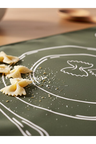 RahanDesign Pasta Patterned 4-Piece Khaki Green American Tablecloth - 35X45Cm - 4-Piece Suede American Tablecloth Set