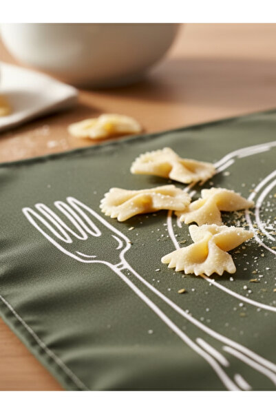 RahanDesign Pasta Patterned 4-Piece Khaki Green American Tablecloth - 35X45Cm - 4-Piece Suede American Tablecloth Set