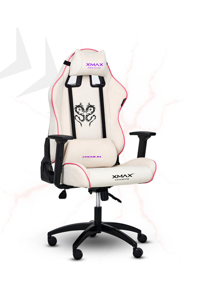 XMAX / Rio Balerion Terletmez Kadife Kumaş Beyaz Gaming Oyuncu Koltuğu / 120 Kg Taşır