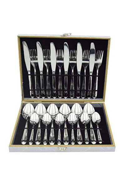 HIHOMEY طقم أدوات مائدة من الفولاذ المقاوم للصدأ مكون من 24 قطعة باللون الفضي