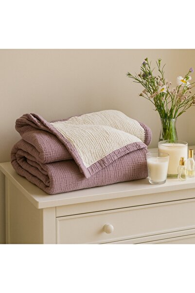 Tasarım HB&Victory Müslin Tek Kişilik 4 Katlı Lila Renk Yatak Örtüsü 160x230 cm.