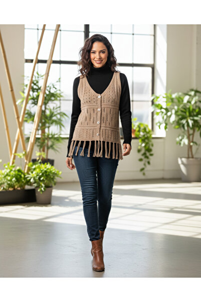 JANES Women's Strap Round Neck Front Buttoned Tassel Knit Blouse Code 63142 - Vizon