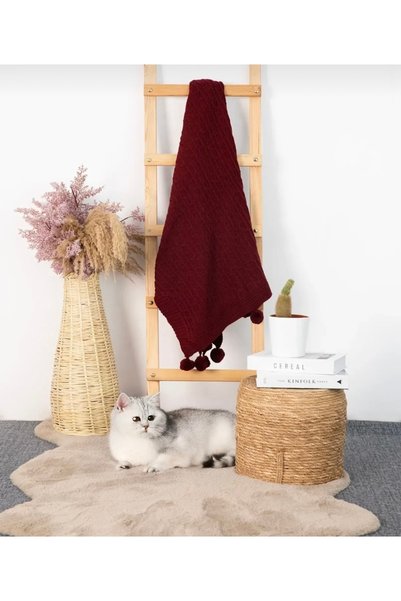 Arca Weaving Knitwear Pompom Tv Blanket - Knee Shawl - Woven Sofa Cover