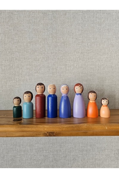 Mesu Ahşap Oyuncaklar Mesu 8'li Waldorf Ahşap Geniş Aile, Peg Bebek Oyuncak Set