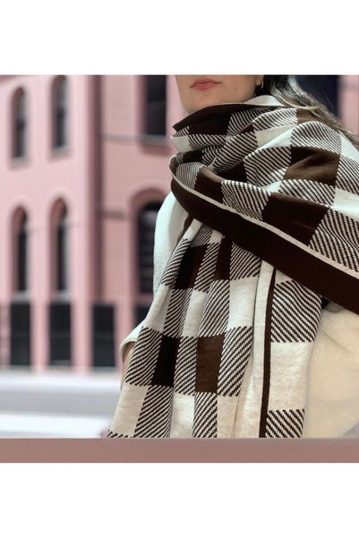 Arca Weaving Patterned Shoulder Shawl, Knitwear Suitable for Reversible Use Stylish Buckle Shoulder Shawl