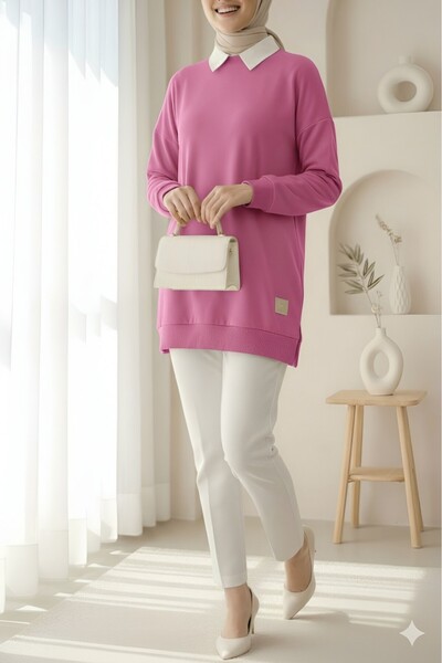 Modamorfo سويت شيرت بفتحة رقبة دائرية - وردي