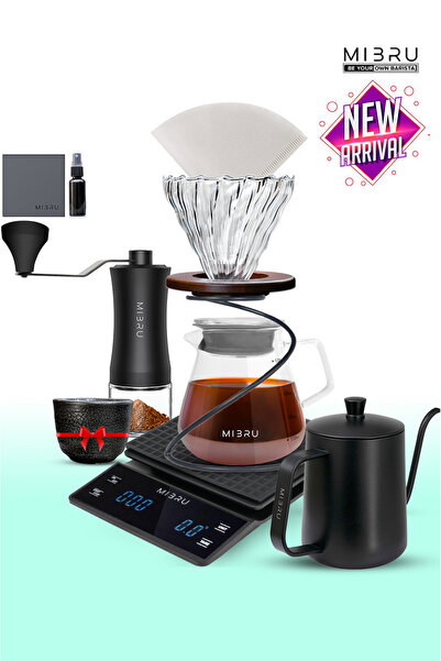 MIBRU مجموعة قهوة V60 مكونة من 10 قطع من أدوات تحضير القهوة بالتنقيط، مطحنة يدوية ممتازة للسكب