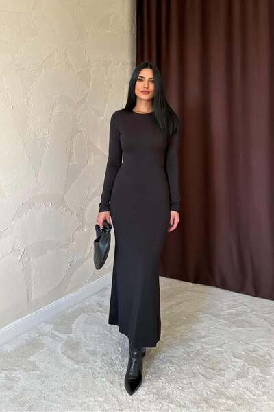 Classi Fashion Γυναικείο μαύρο μακρυμάνικο φόρεμα που αγκαλιάζει το σώμα - Casual Hijab Combination