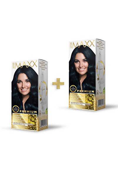 MAXX DELUXE 2'li Premium Yarı Kit Set Saç Boyası 1.1 Mavi Siyah