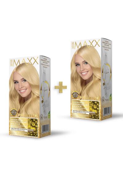 MAXX DELUXE 2'li Premium Yarı Kit Set Saç Boyası 9.0 Doğal Sarı