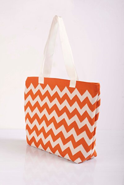 Sebir Moda Zigzag Patterned Knitwear Shoulder and Beach Bag