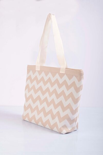 Sebir Moda Zigzag Patterned Knitwear Shoulder and Beach Bag