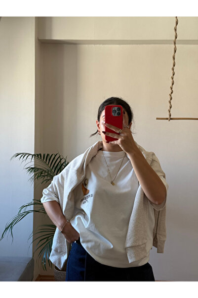 Floria Krem Kahve Kırçıllı Oversize Sweatshirt – Basic Spor Model Yan Fermuar Detaylı Oversize