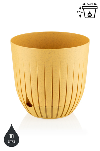 ToXA Çizgi Saksı 10 Litre Plastik Delikli Tabaklı Çiçek Saksısı