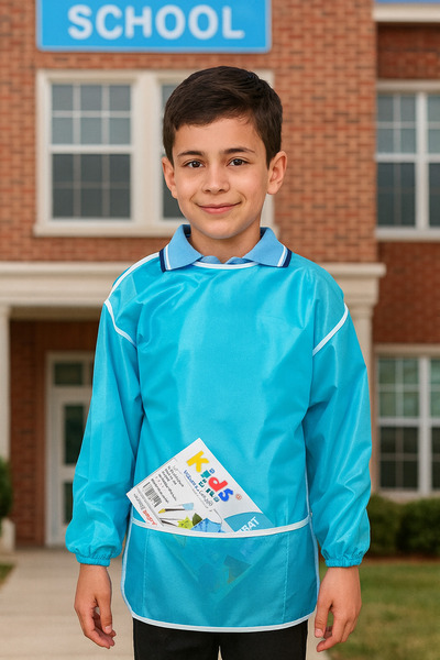 Kids Like 4 Beden ( 8-12 Yaş ) Turkuaz Boya Önlüğü Su Ve Boya Tutmaz Özel Üretim