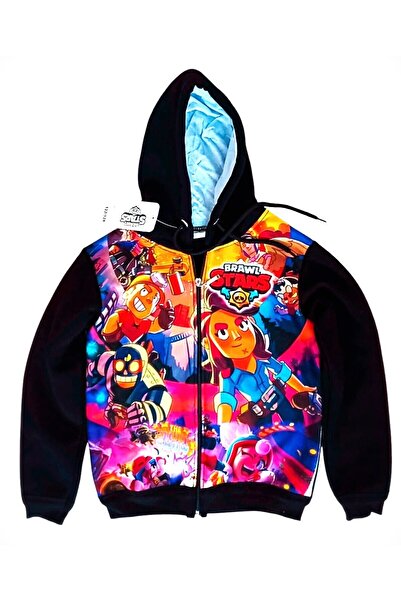 BRAWL STARS Çocuk Kapüşonlu Polarlı Fermuarlı Sweatshirt 3d Baskılı Oyun Karakterli