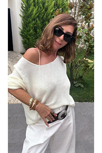 ABBRA Oval Collar Soft Textured Knitwear Sweater